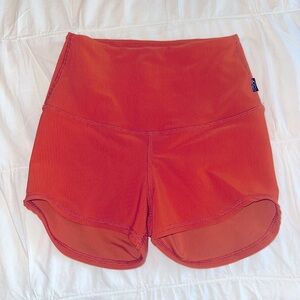High-Rise Ribbed Athletic Shorts - Orange